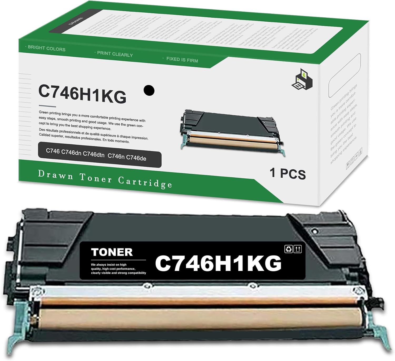 C746H1KG Black Toner Cartridge 1-Pack - Drwn Compatible C746H1KG High Yield Toner Cartridge Replacement for Lexmark C746 C746n C746de C748 C748de C748dte C748e X746 X746de X748 Printer