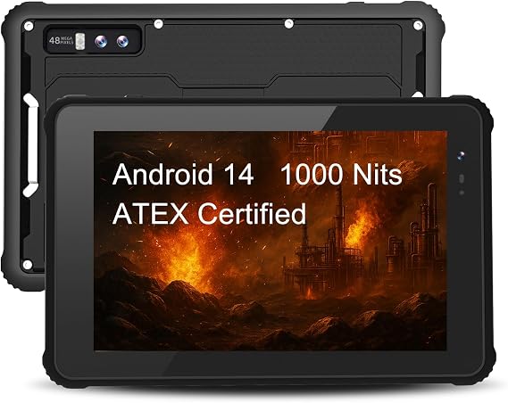 HUGEROCK H81 5G Rugged Tablet, 8 Android 14, 1000 Nits Sunlight Readable Display, ATEX Certified Explosion-Proof Industrial Tablet, 8GB+256GB, IP68 Waterproof, Long Battery, Anti-Explosion PC