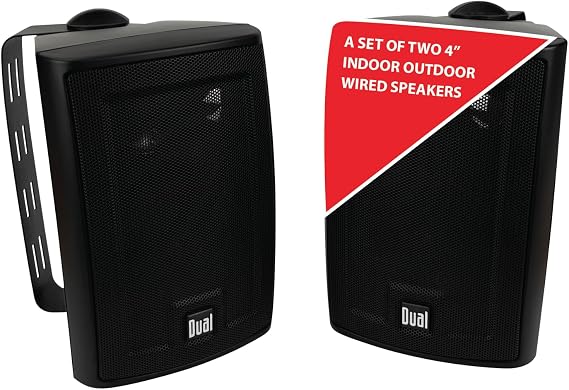 Dual Electronics LU43PB 4" 3-Way High Performance Outdoor Indoor Wired Speakers | Effortless Set Up | Home, Pool, Patio, Garage Use | Weather & UV Resistant | Expansive Stereo Sound Coverage | Black