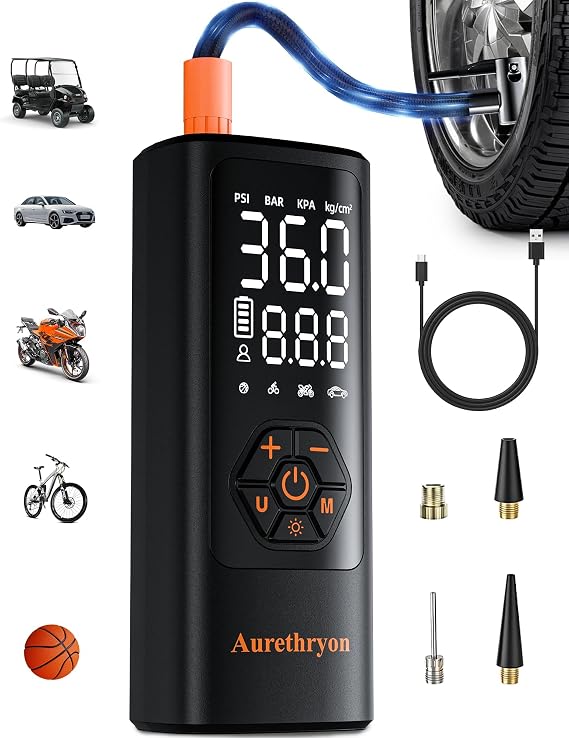 Tire Inflator Portable Air Compressor with Gauge, 150 PSI Mini Cordless Battery Powered Auto Air Pump for Car Tires - Electric Bike Tire Pump for Car/Motorcycle/Bicycle/Ball, Black