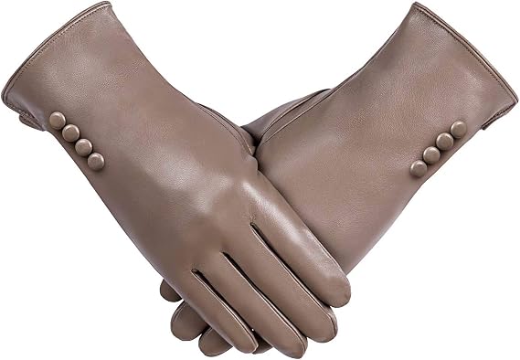 Alepo Winter PU Leather Gloves For Women, Warm Thermal Touchscreen Texting Typing Dress Driving Motorcycle Gloves Wool Lining