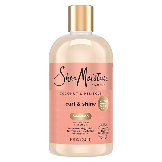 Shea Moisture Shampoo Curl and Shine for Curly Hair Coconut and Hibiscus Paraben Free Shampoo 13 oz | For curly hair - instantly hydrates, defines, and boosts shine with Coconut Oil, Neem Oil, and Silk Protein.