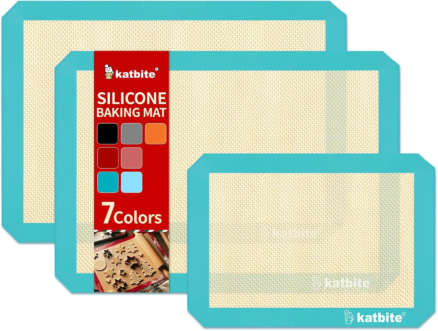 Katbite Silicone Baking Mat Colorful Collection - Set of 3: 2 Half Sheets Mats 11 58 x 16 12  1 Quarter Baking Sheet, Reusable & Nonstick Bakeware Mats for Cookies, Macarons, Bread Dark Blue
