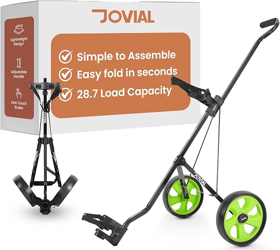 JOVIAL 2 Wheel Golf Pull Cart Lightweight Foldable Golf Cart with Golf Bag Storage, Adjustable Handle, Aluminum Frame, Compact Collapsible Design for Easy Travel