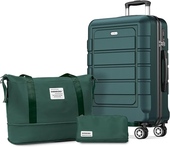 SHOWKOO 24In Luggage Set Expandable PC+ABS Hardside Suitcase, Green