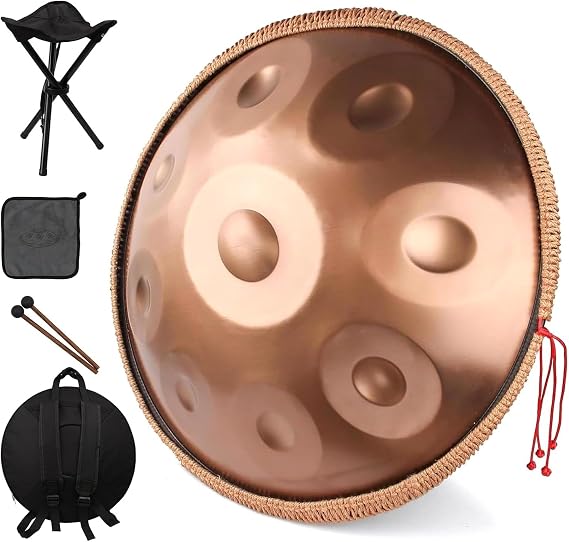 440HZ 9 Notes 10 Notes 12 Notes Premium Handpan Instrument Handpan Drum in D Minor Steel Hand Drum Professional Performance Instrument Gift Beginner(Gold,9 NOTES)