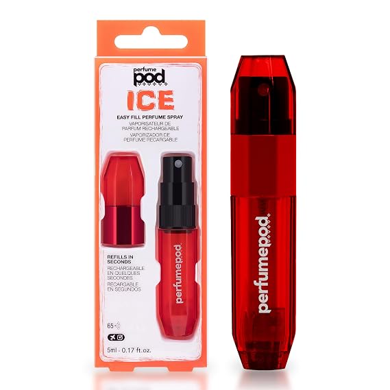 Travalo Perfume Pod Ice Travel Perfume Atomizer - High Definition Mini Pump Sprayer - Portable Refillable Perfume Bottle - Travel TSA Approved - Easy Fill - Leak Proof - Red 0.6oz