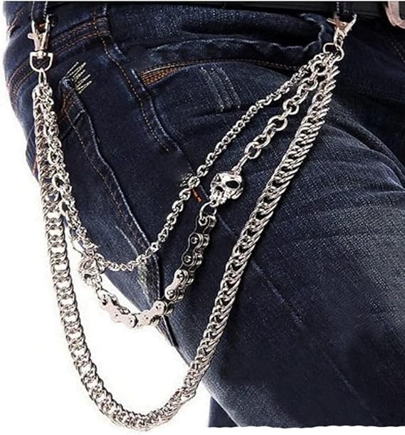 WYhui Hip Mall Men Non-mainstream EMO Rock Trousers Wallet Key Chain Punk Pants Skull Tide Stud Motorcyle Jean Gothic