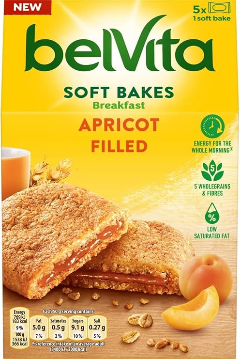 Belvita Soft Bakes Apricot Breakfast Biscuits, 250 g (Pack of 1) | Delicious Chewy Biscuits, On-The-Go Snack, Packed With Calcium, Magnesium & Fibre, Vegetarian Friendly