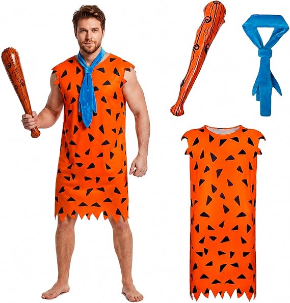 Halloween Men Costume Caveman Outfit Funny Couple Cartoon Characters for Cosplay Party