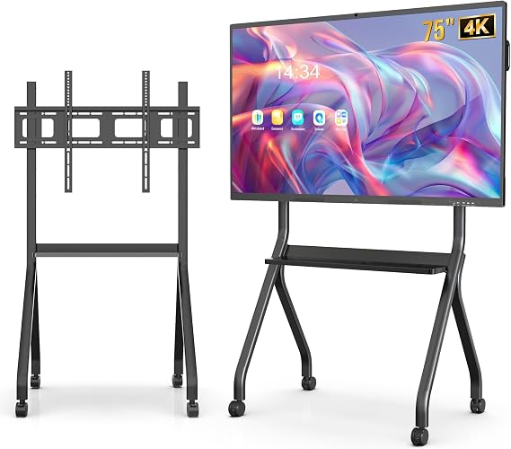 75 Inch Interactive Whiteboard, 4K Smart Board, Touchscreen Built in Ultra High Definition Camera Open App Ecosystem, Presentation Electronic Smart Board for Classroom Home Office (With Stand)