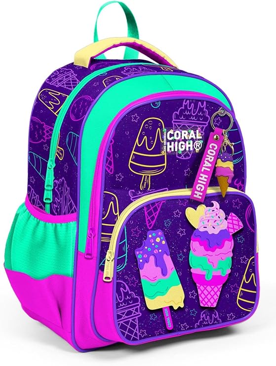 Coral High Purple Pink Ice Cream Primary School and Casual Backpack - Girls