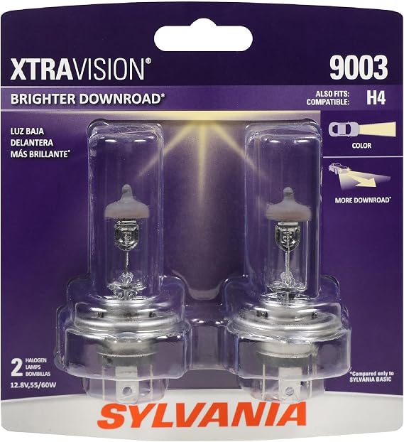 SYLVANIA - 9003 XtraVision - High Performance Halogen Headlight Bulb, High Beam, Low Beam and Fog Replacement Bulb (Contains 2 Bulbs)