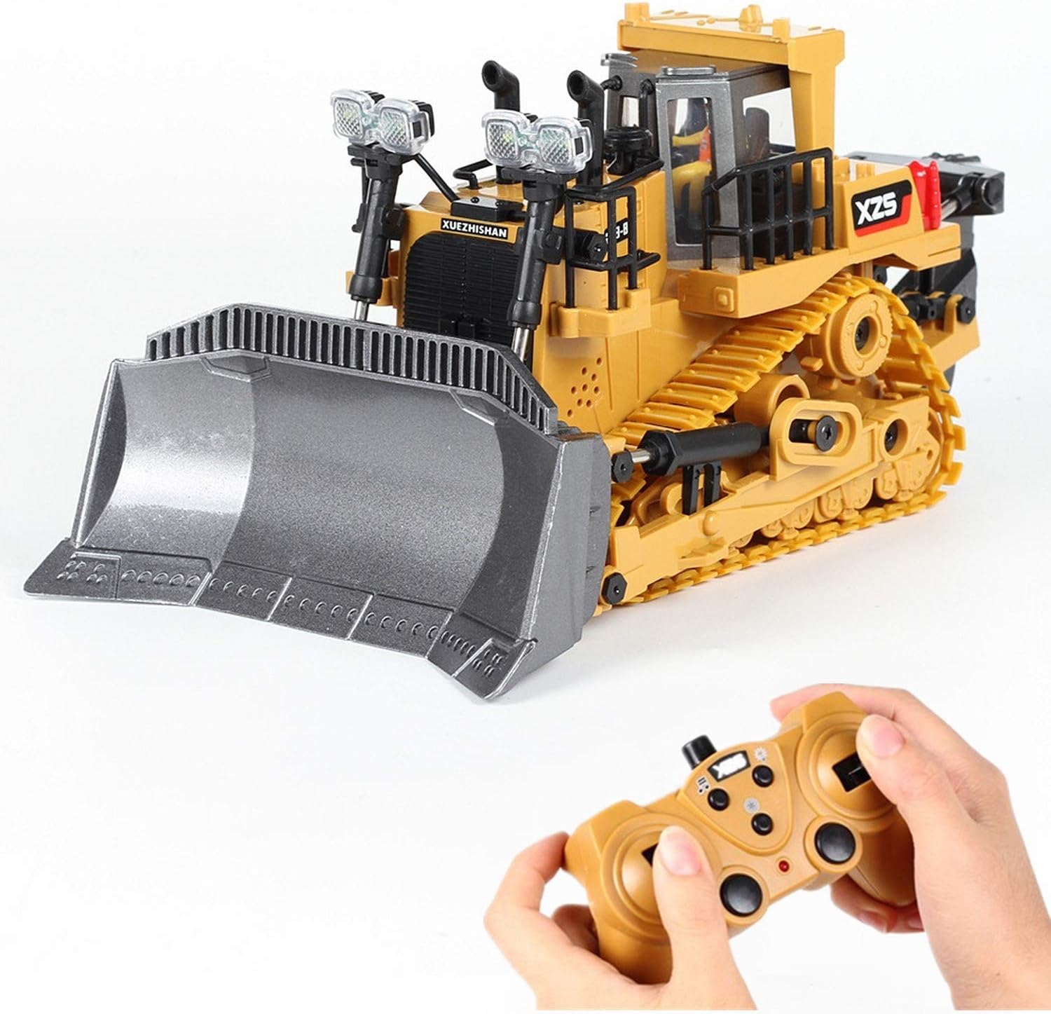Multifunctional RC Bulldozer Excavator Remote Control Construction Vehicle Toy Large Size Highly Simulated Design Hobby Toy for Kids Yellow