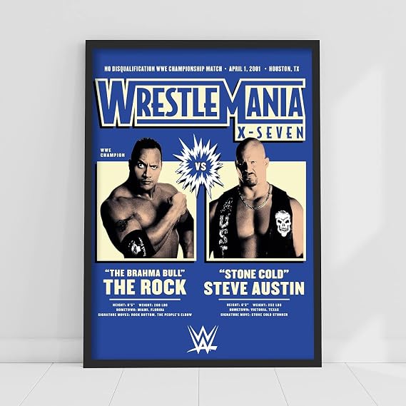 WWE Print - The Rock Stone Cold Steve Austin WrestleMania Poster Wrestling Wall Art (A3-29.7cm x 42cm)