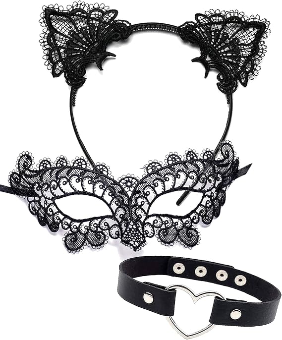 Cat Woman Mask, Cat Lingerie Sexy Black Cat Costume Accessories for Women