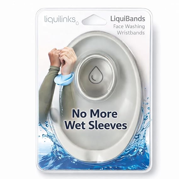 LiquiBands Face Washing Wristbands - Original Drip Catch Cuffs (Grey, S/M)
