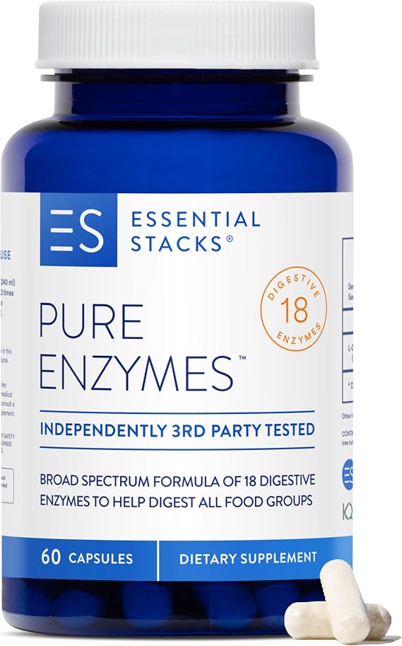 Essential Stacks Pure Digestive Enzymes, 18 Enzyme Blend - Gluten Free