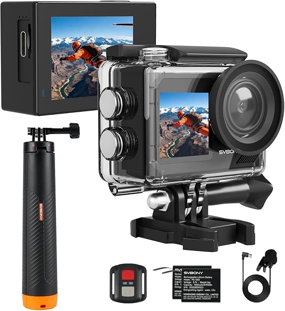 SVBONY SVGo2 4K Underwater Camera with Floating Selfie Stick for Snorkeling | 98ft waterproof with case for Island Hopping, 50MP 5X Zoom, 2x1350mAh Batteries, EIS 2.0 Dual Touch-Screen