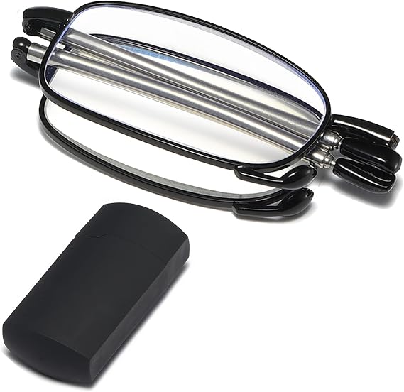 Folding Reading Glasses Compact Small Portable Blue Light Blocking Reader Spring Hinge Black