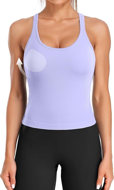 ATTRACO Ribflex Ribbed Workout Crop Tops with Built-in Bra for Women