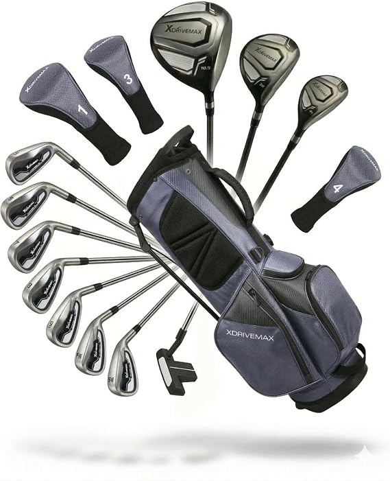 XDriveMax Men's & Women's Complete Golf Clubs Set (11-Piece Package), Lightweight Graphite/Steel Shafts, 460cc Driver, 3 Wood, Hybrid, 5-9 Iron+PW+SW, Blade Putter, Deluxe Stand Bag (Right/Left Hand)