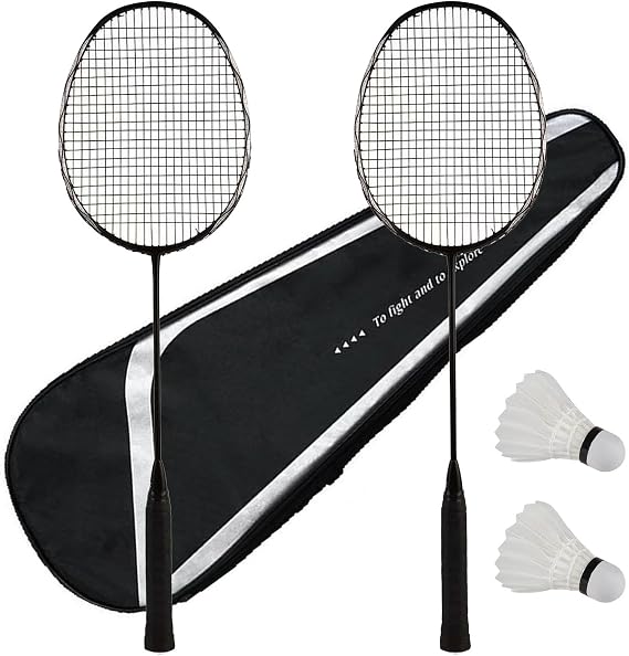 Badminton Racquet,with 4U Lightweight 2 Racquets,2 Shuttlecocks,1 Carrying Bag,Full Carbon Fiber Badminton Racket Set of 2,for Outdoor Games Gym,(Pre-Strung)