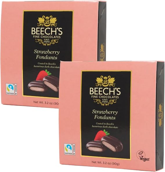 Beech’s Fine Chocolates Strawberry Creams 90g Box – Bulk Buy Multipack Dark Chocolates with Natural Strawberry Fondant Cream – Classic Gift Box for Friends, Party Favors & Festive Treats (2 Pack)