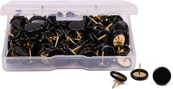 PTC Office 120PCS Steel Thumbtacks Drawing Pins Plastic Round Head Thumb Tacks 10mm/0.39 Inch Dia (Black)