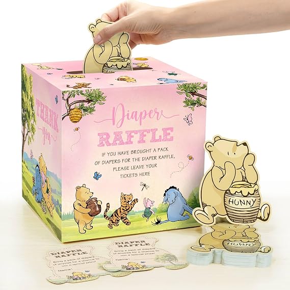 51Pcs Classic Winnie Baby Shower Decorations Diaper Raffle Box with Tickets