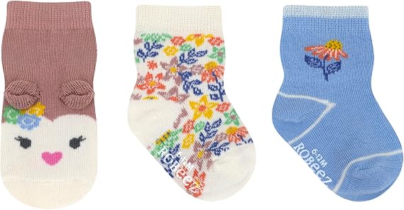 Robeez Baby Boys & Girls Unisex Slip-Resistant Crew Socks for Infant and Toddler, 3 Pack, 0-24 Months