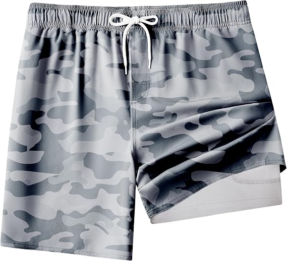 Men's Swim Trunks 8" with Compression Liner Quick-Dry Board Shorts