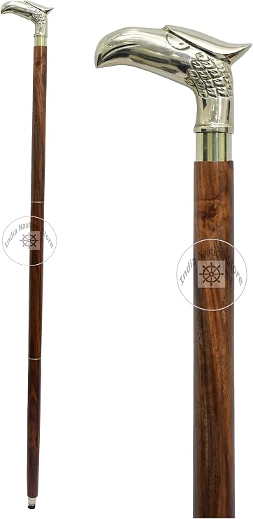 Eagle Walking Stick - Rare Eagle Head Wooden Stick for Men and Women - Sticks and 3-Way Foldable Walking Sticks with Brass Metal Handle