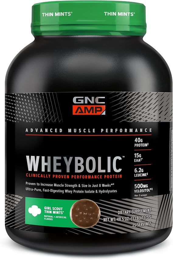 GNC AMP Wheybolic Protein Powder | Targeted Muscle Building and Workout Support Formula | Pure Whey Protein Powder Isolate with BCAA | Gluten Free | Girl Scout Thin Mints | 25 Servings