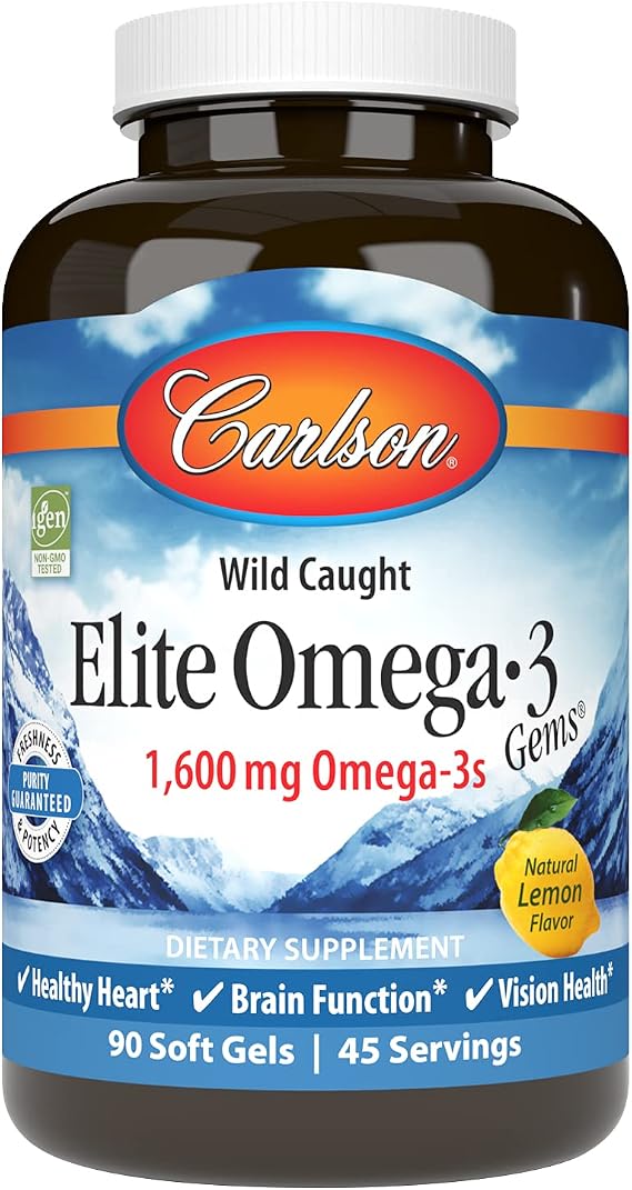 Carlson Elite Omega-3 Gems, 1600 mg, From Norway, Lemon, 90 Softgels