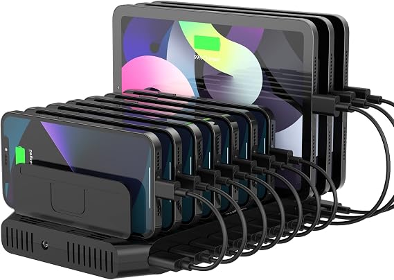 Unitek 60W USB Ladestation 10 Ports Tablet Multi Ladestation mit QC3.0 und Einstellbaren Teiler für Mehreren USB Geräten