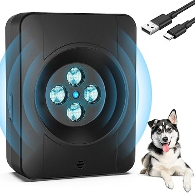 Anti Barking Device, 4 Powerful Emitters Ultrasonic Dog Barking Device, Rechargeable Stop Dog Barking Device, Auto Bark Stopper for Dogs, Dog Bark Deterrent Device with 3 Modes Indoor Outdoor