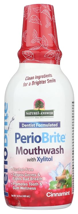 Nature's Answer Periobrite Cinamint Mouthwash| Promotes Healthy Teeth & Gums| Fights Bad Breath| Fluoride-Free, Alcohol-Free, Gluten-Free & Vegan| No Artificial Preservatives 16oz