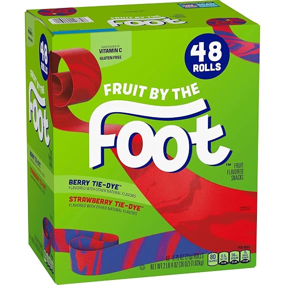 Fruit by the Foot Fruit Flavored Snacks, Berry & Strawberry Tie-Dye Family Pack, 48 Rolls (Pack of 1) Gluten Free, Kids Lunch Box Snacks, Vitamin C Source