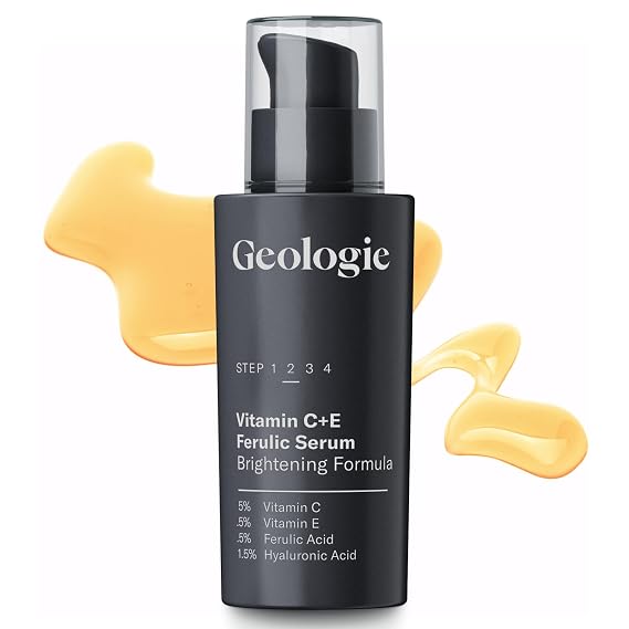 Geologie Vitamin C+E Ferulic Acid Face Serum | Brightening & Firming Anti-Aging Gel Formula | 5% Light-Protected & Stabilized Vitamin C , 0.5% Vitamin E, 1.5% Hyaluronic Acid | 30 ML