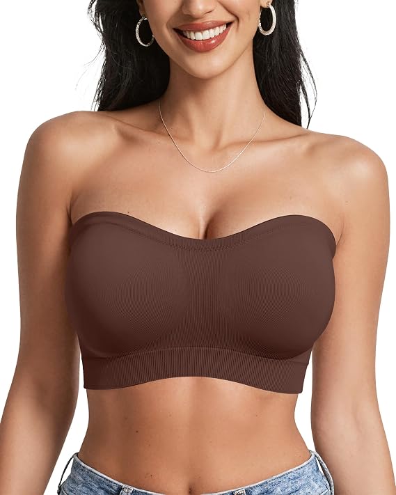OEAK Womens Push Up Strapless Bras Wireless Plus Size Seamless Bra BRN L