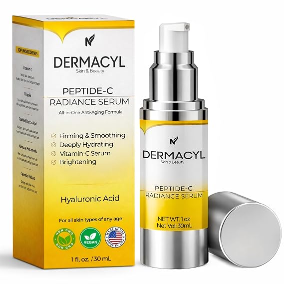 Dermacyl Peptides C Radiance Serum - Vitamin C Serum for Face with Hyaluronic Acid - All-in-One Vitamin Formula for Anti Aging, Hydration, Firms, Lifts, Targets Age Spots - Fine Lines & Wrinkles