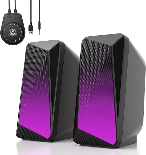 SOULION Computer Speakers for Desktop PC Monitor USB Powered Gaming Speaker | Pulsing & LED Flame Lighting Effects, Easy-Control Pod, Bluetooth & 3.5 mm AUX Mode, Balanced & Clear Sound,USB Powered, C30