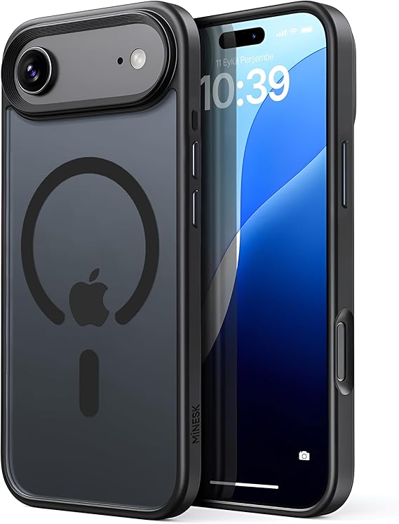 Minesk iPhone Air için Magsafe ile Uyumlu Fusion Mat Serisi Kaliteli Orijinal Versiyon Kılıf Metal Tuş Takımı ve Ultra Güçlü Gerçek Mıknatıslar Şık Tasarım Kılıf (Siyah, 17 Air)