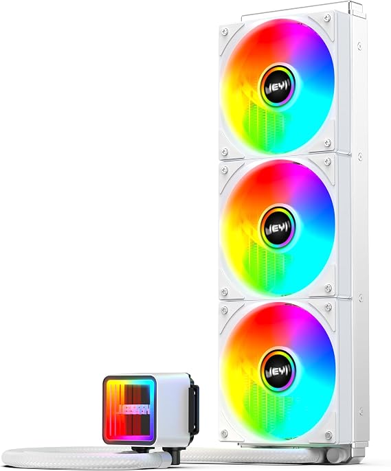 JEYI 360mm AIO CPU Water Cooler,Refrigeracion Liquida 360mm Water Cooling,Infinity Mirror Efficient PWM-Controlled Pump,for AMD AM5/AM4,Intel LGA1851/1700,iArcticStorm 360 mm White,4.72"x15.47"x2.01"