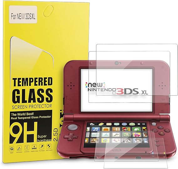 Xahpower New 3DS XL Screen Protector, Tempered Glass Top LCD for Top Screen and HD Clear Crystal PET Film Compatible Bottom Screen Protective Filter for Nintendo 3DS XL/New 3DS XL