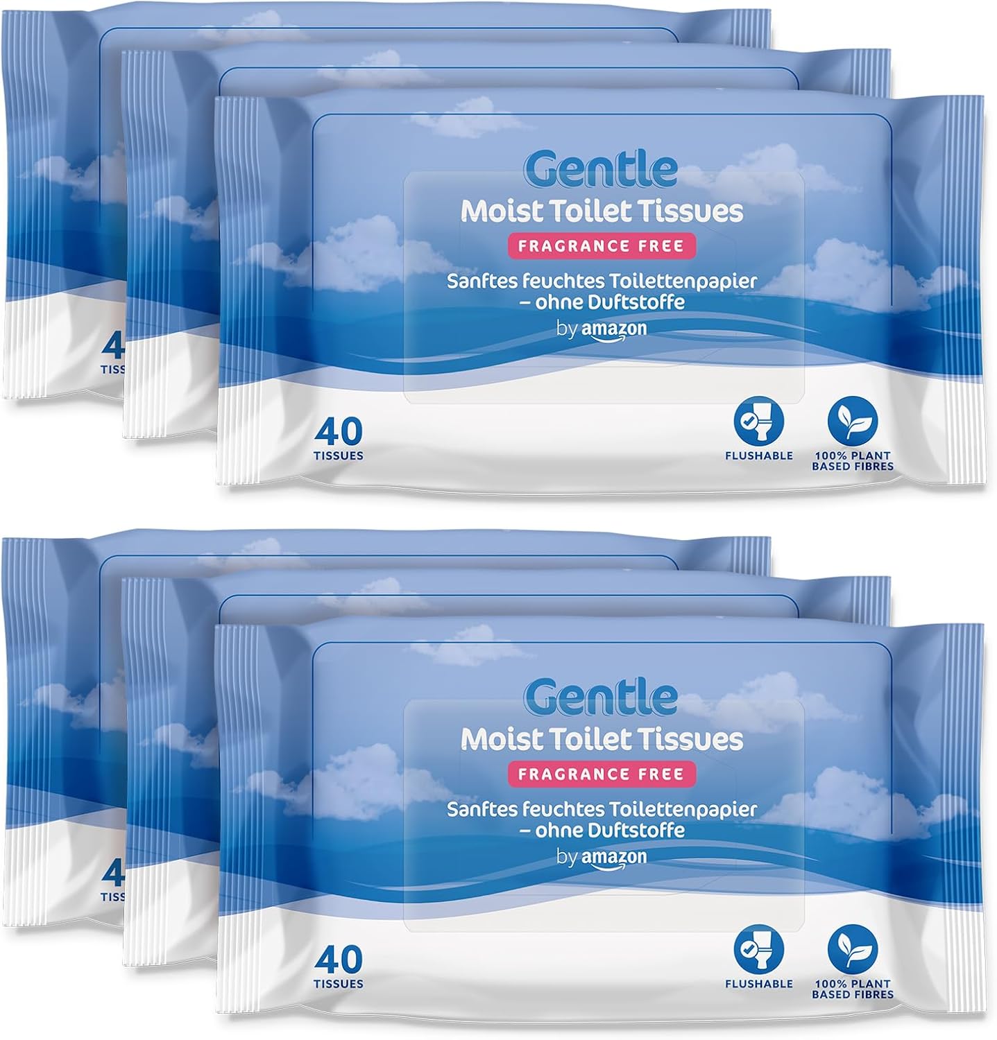by Amazon Gentle Moist Toilet Tissues, Unscented, Fine to Flush, 240 Count 6 Packs of 40 Previously Presto!