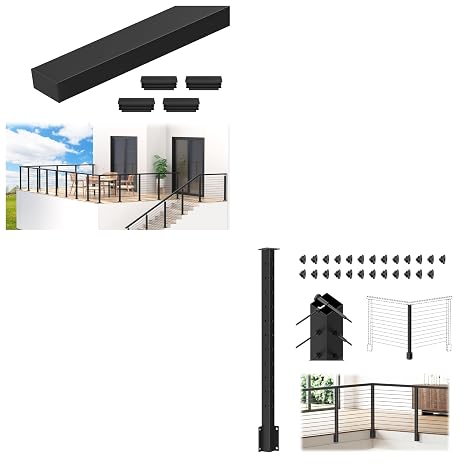 4ft Black Cable Railing Handrail & 36" T-Drilled Inside Corner Post