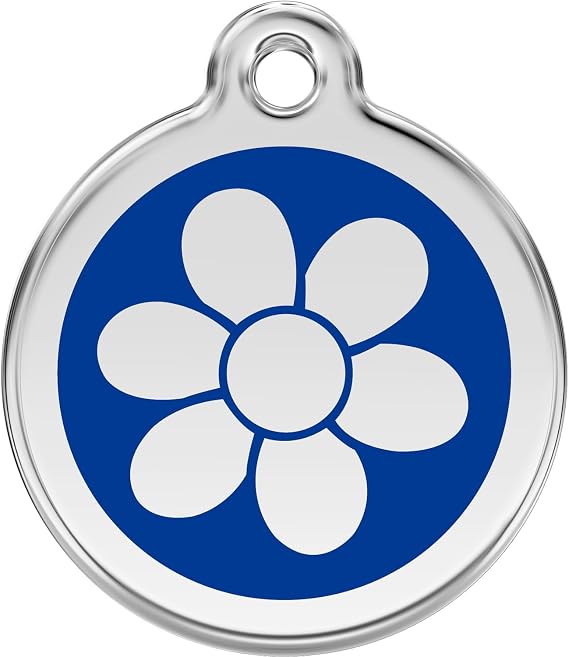 Red Dingo Personalized Flower Pet ID Dog Tag (Large Dark Blue)