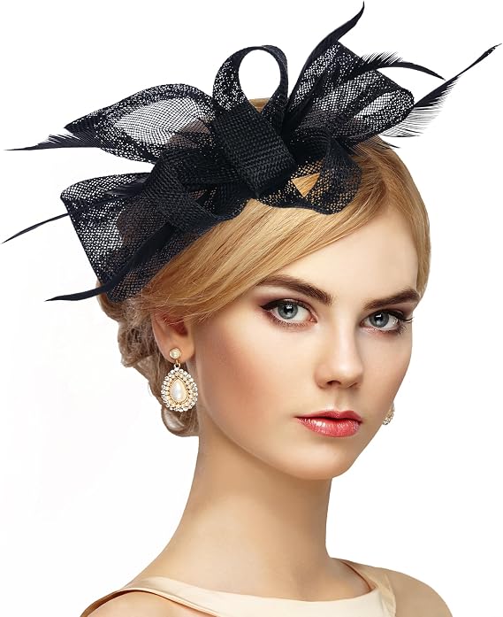 Zinniday Victoria Tea Party Hat - 2025 Bow Derby Attire Hats with Hairpin,1920s 50s Feather Fascinators for Women